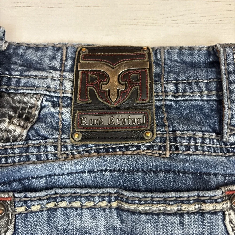 Rock Revival Mens Thick Stitch Jeans Kort Straight Leg Jeans Size 34 (36X33) - Picture 6 of 11